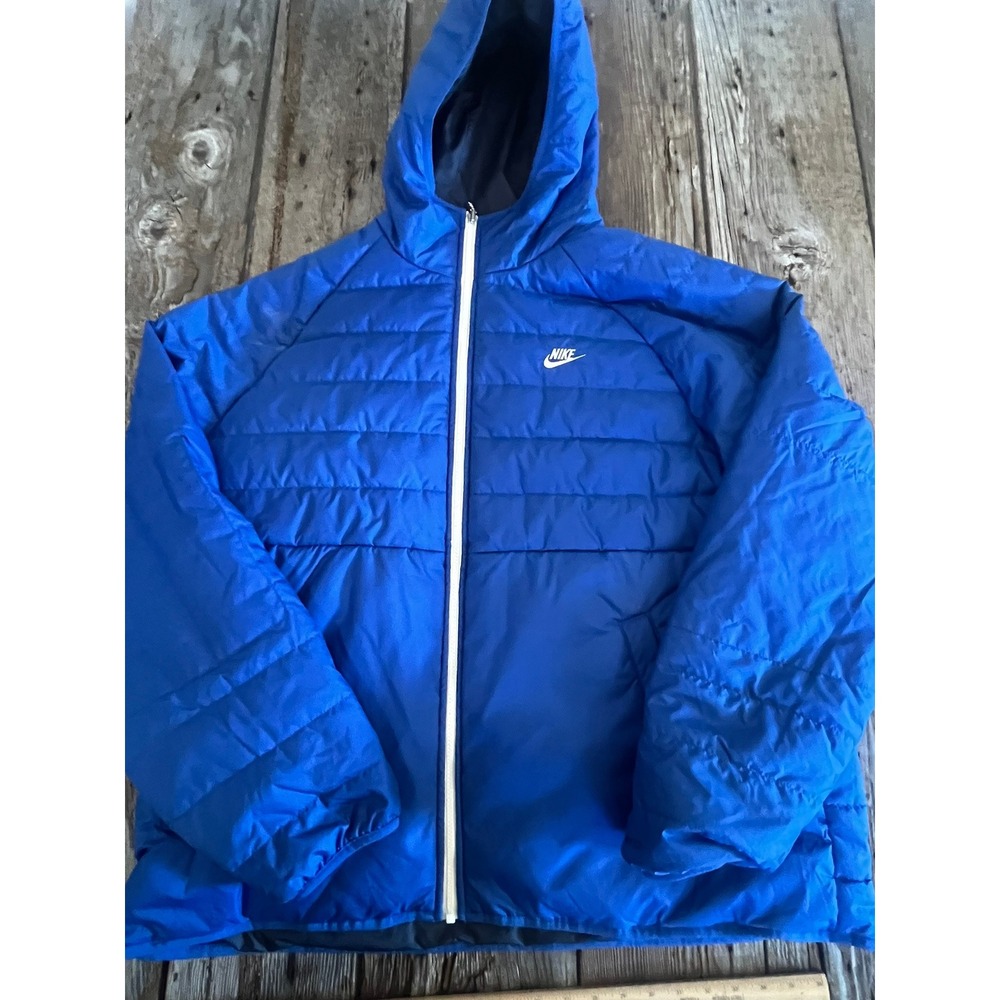 Nike Mens Royal Blue Puffer Jacket Hooded Full Zip Insulated Coat L Large